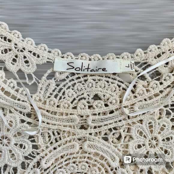 SOLITAIRE Ladies Crochet Lace Top Long Sleeve Ivory Delicate Scoop Neck SIZE L - Picture 3 of 9
